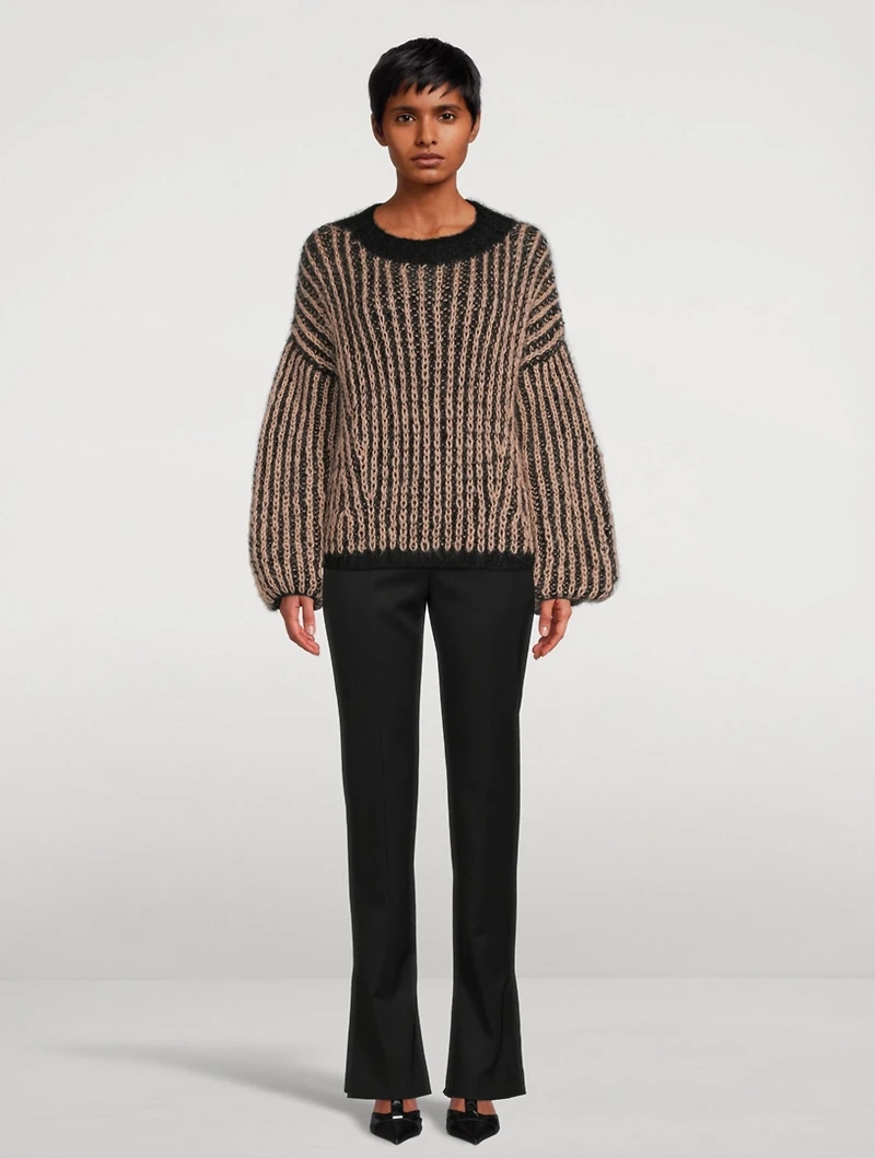 Delicate Brioche Mohair-Blend Sweater Striped Pattern