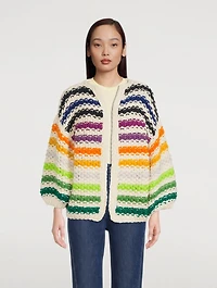 Big Pearl Pattern Merino Wool Cardigan