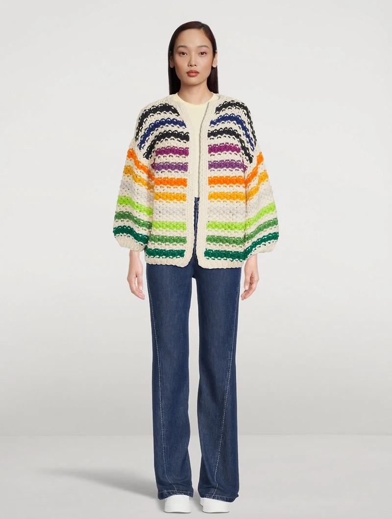 Big Pearl Pattern Merino Wool Cardigan