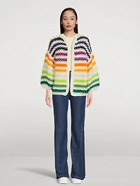 Big Pearl Pattern Merino Wool Cardigan