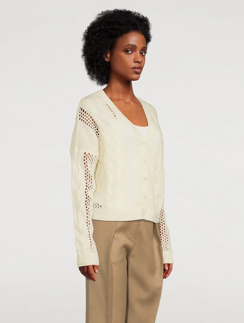 Open Cable Merino Wool Cashmere Cardigan