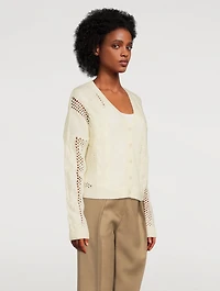 Open Cable Merino Wool Cashmere Cardigan