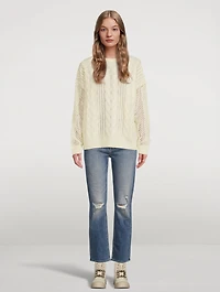 Open Cable Merino Wool Cashmere Crewneck Sweater