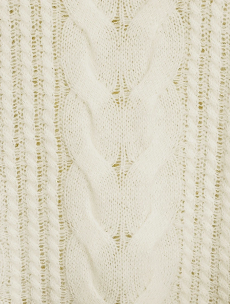 Open Cable Merino Wool Cashmere Crewneck Sweater