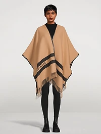 Wool Jacquard Poncho With Fringe