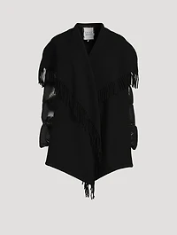 Wool Fringe Jacket With Puffer Sleeves