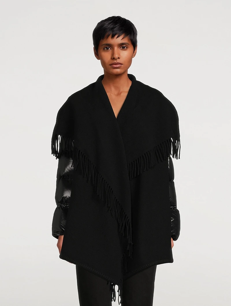 Wool Fringe Jacket With Puffer Sleeves