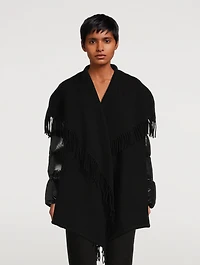 Wool Fringe Jacket With Puffer Sleeves