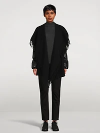 Wool Fringe Jacket With Puffer Sleeves