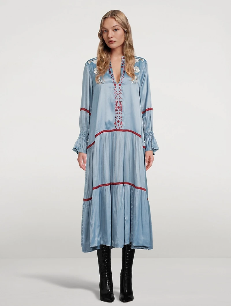 Dom Cupro V-Neck Maxi Dress With Triangle Applique