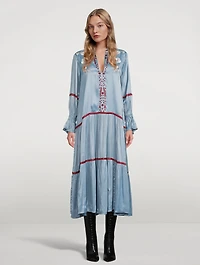Dom Cupro V-Neck Maxi Dress With Triangle Applique