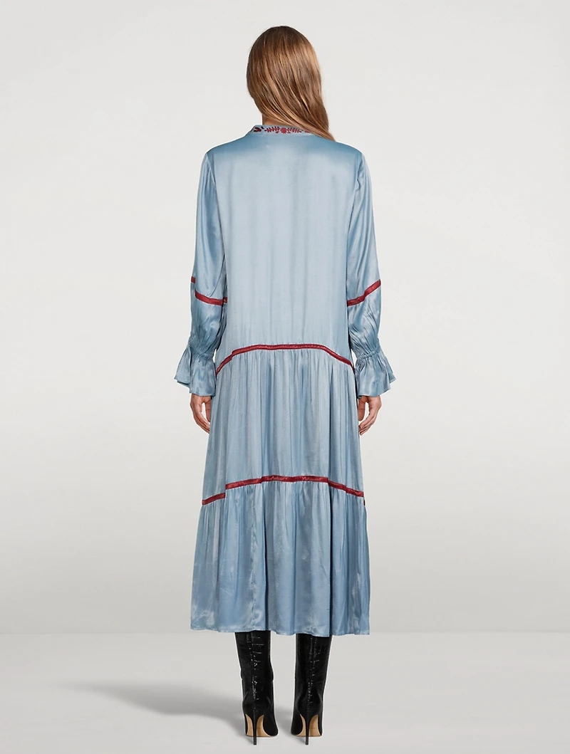 Dom Cupro V-Neck Maxi Dress With Triangle Applique
