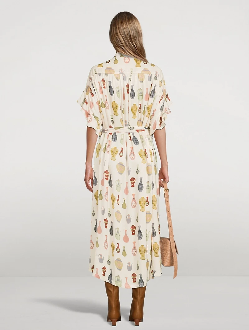 Dream Cupro Maxi Caftan Vases Print