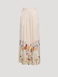 Cupro High-Waisted Palazzo Pants Mushroom Garden Print