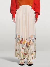 Cupro High-Waisted Palazzo Pants Mushroom Garden Print
