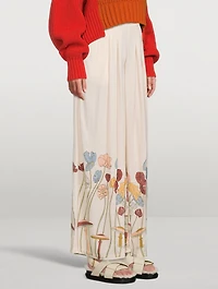 Cupro High-Waisted Palazzo Pants Mushroom Garden Print