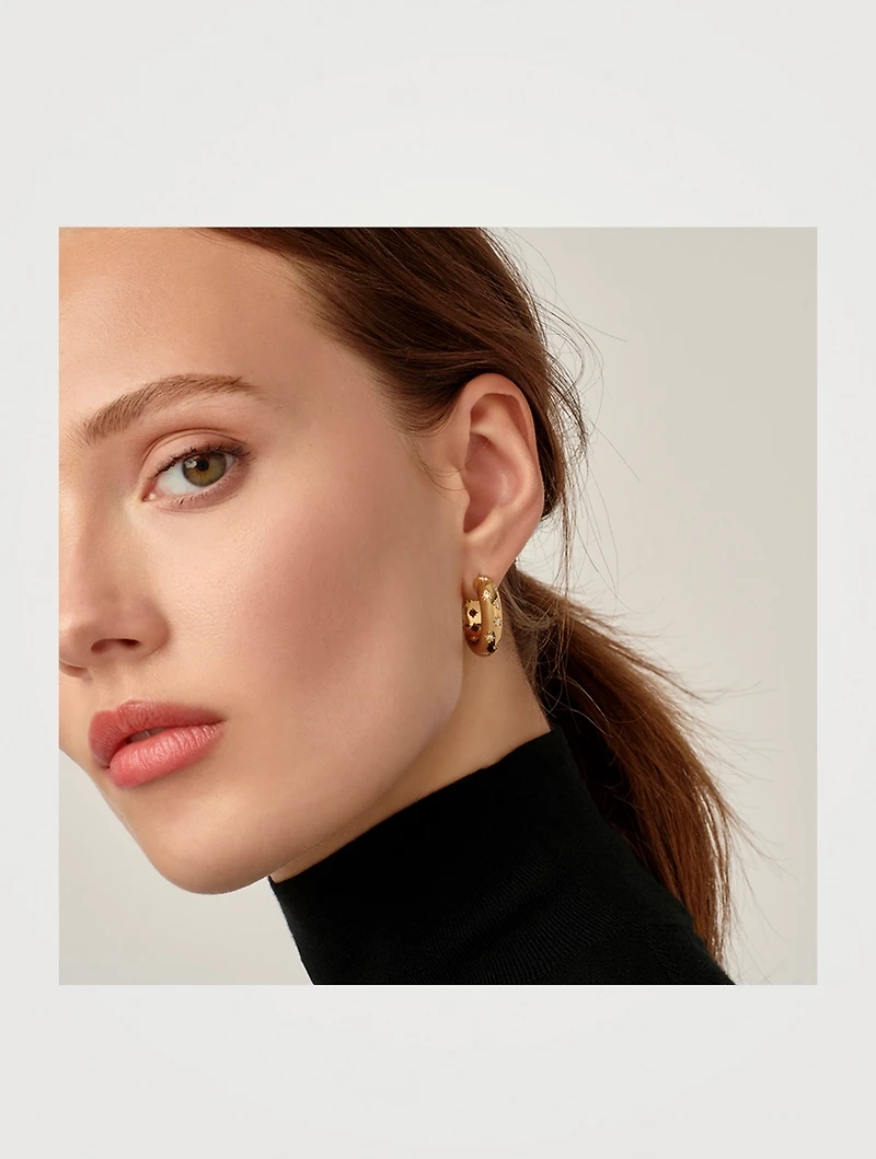 18K Gold Cosmos Hoop Earrings With Diamonds