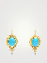 18K Gold Classic Temple Drop Earrings With Turquoise And Diamonds