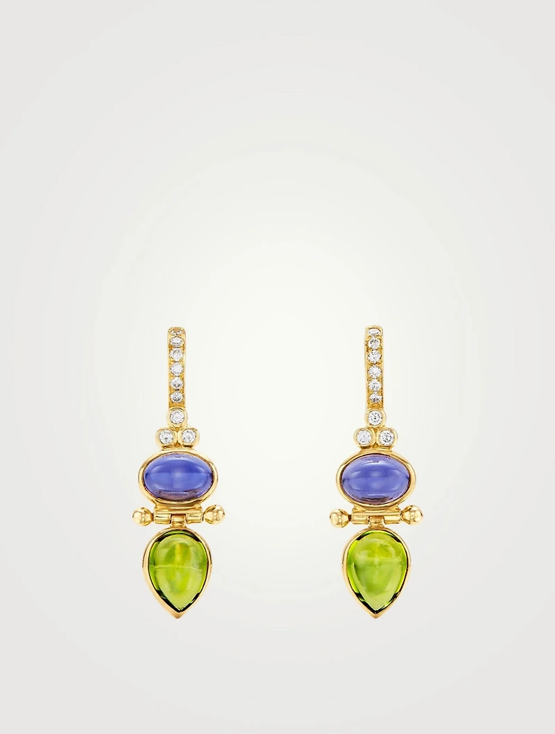 18K Dynasty Drop Earrings With Iolite, Peridot And Diamonds