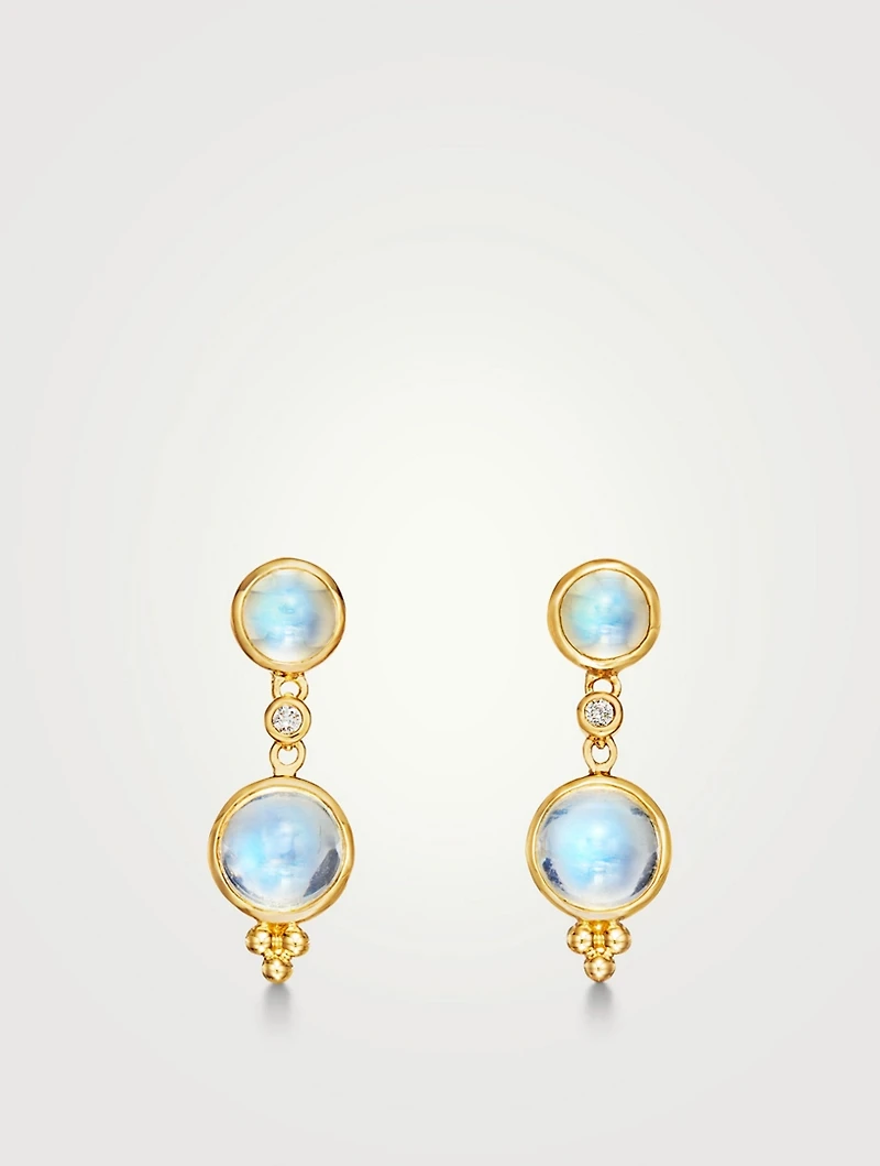 18K Gold Moon Drop Earrings With Diamonds