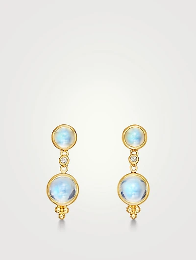 18K Gold Moon Drop Earrings With Diamonds
