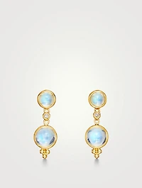 18K Gold Moon Drop Earrings With Diamonds