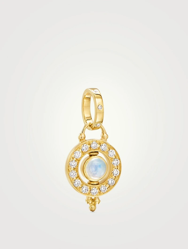 Mini 18K Gold Orbit Pendant With Moonstone And Diamonds