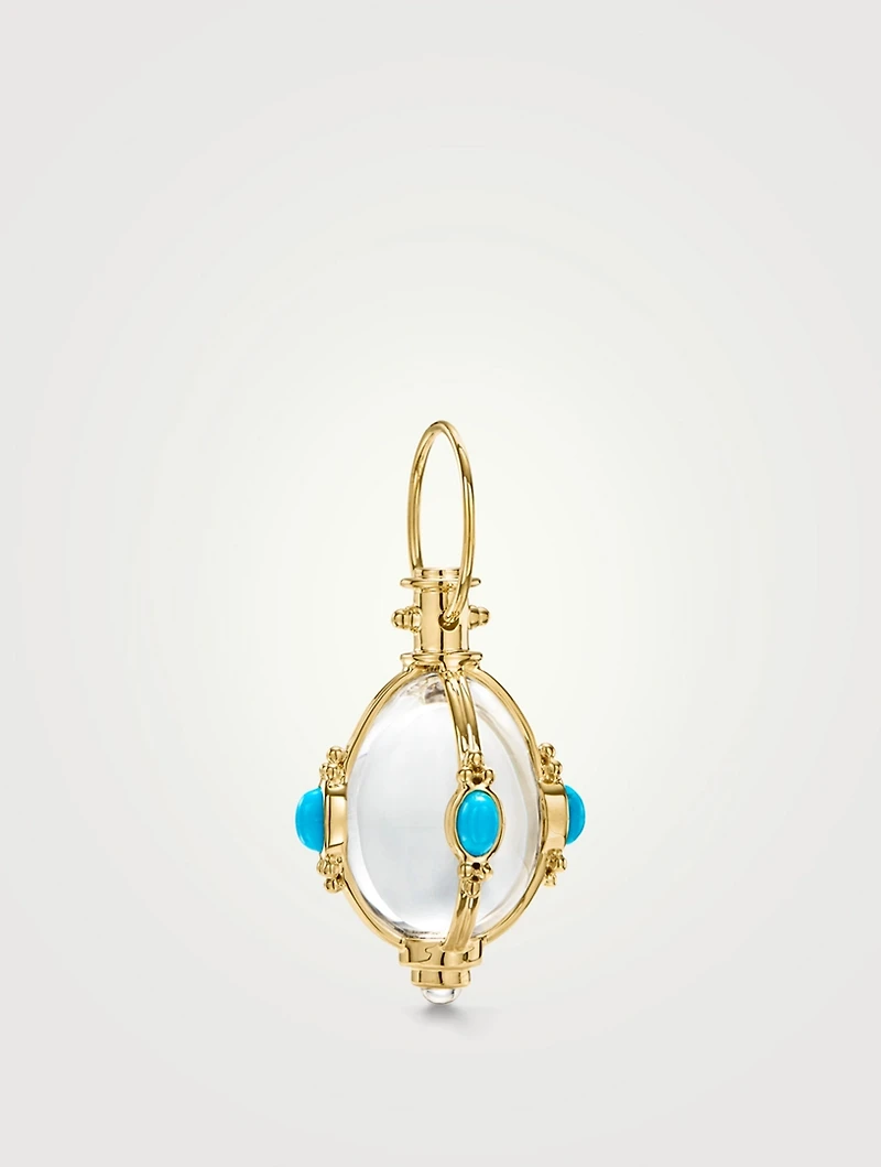 18K Gold Classic Crystal Amulet Pendant With Turquoise And Blue Moonstone