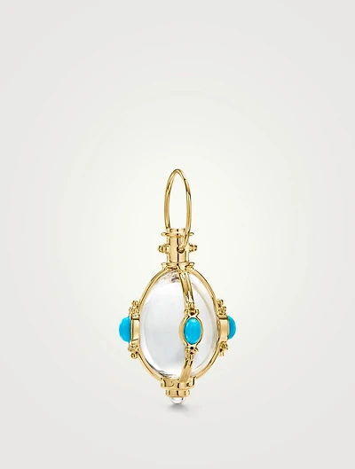 18K Gold Classic Crystal Amulet Pendant With Turquoise And Blue Moonstone
