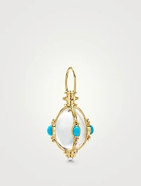 18K Gold Classic Crystal Amulet Pendant With Turquoise And Blue Moonstone