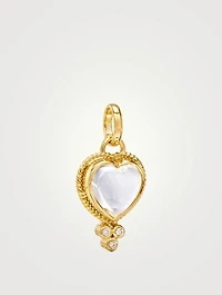 Mini 18K Gold Rock Crystal Heart Pendant With Diamonds