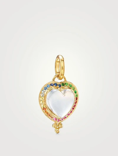 18K Gold Rock Crystal Heart Pendant With Multicolour Stones
