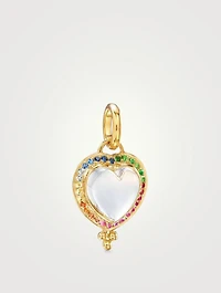 18K Gold Rock Crystal Heart Pendant With Multicolour Stones