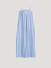 Cotton Strapless Midi Dress Striped Print