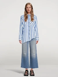 Asymmetric Wavy Shirt Striped Print