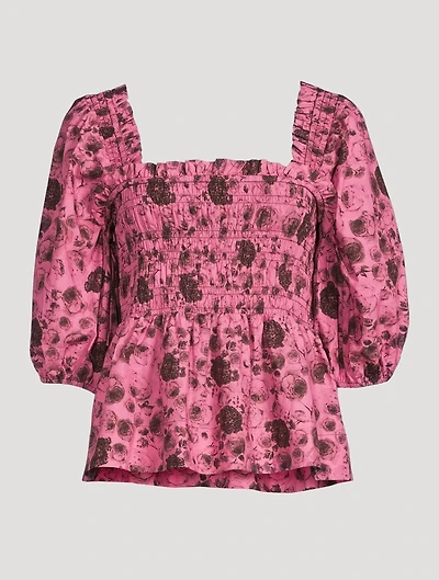 Printed Poplin Shirred Blouse