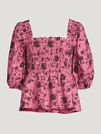 Printed Poplin Shirred Blouse