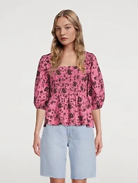 Printed Poplin Shirred Blouse
