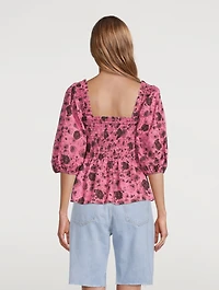Printed Poplin Shirred Blouse