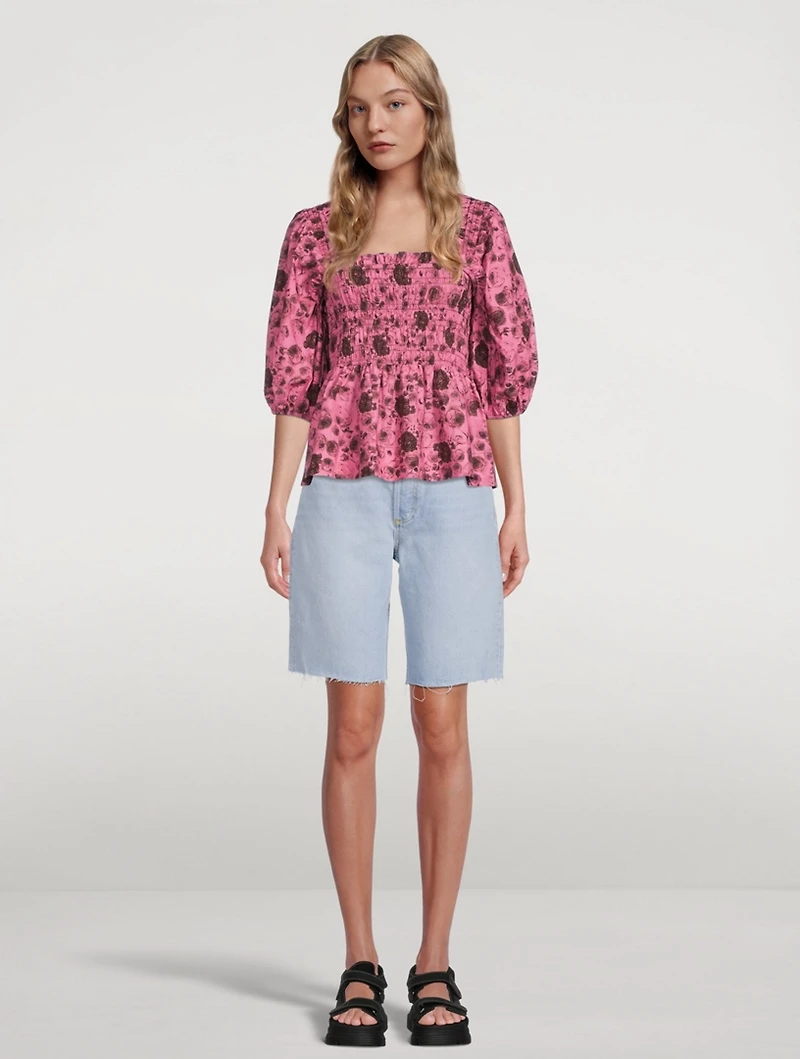 Printed Poplin Shirred Blouse