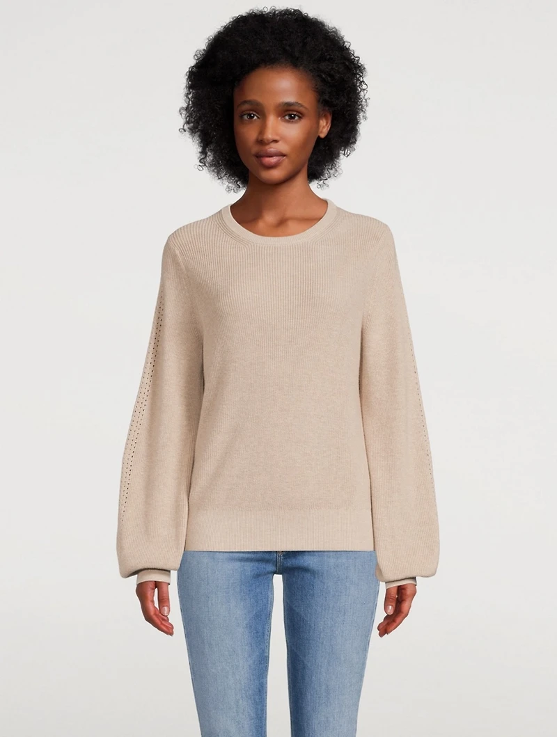 Blouson-Sleeve Crewneck Sweater