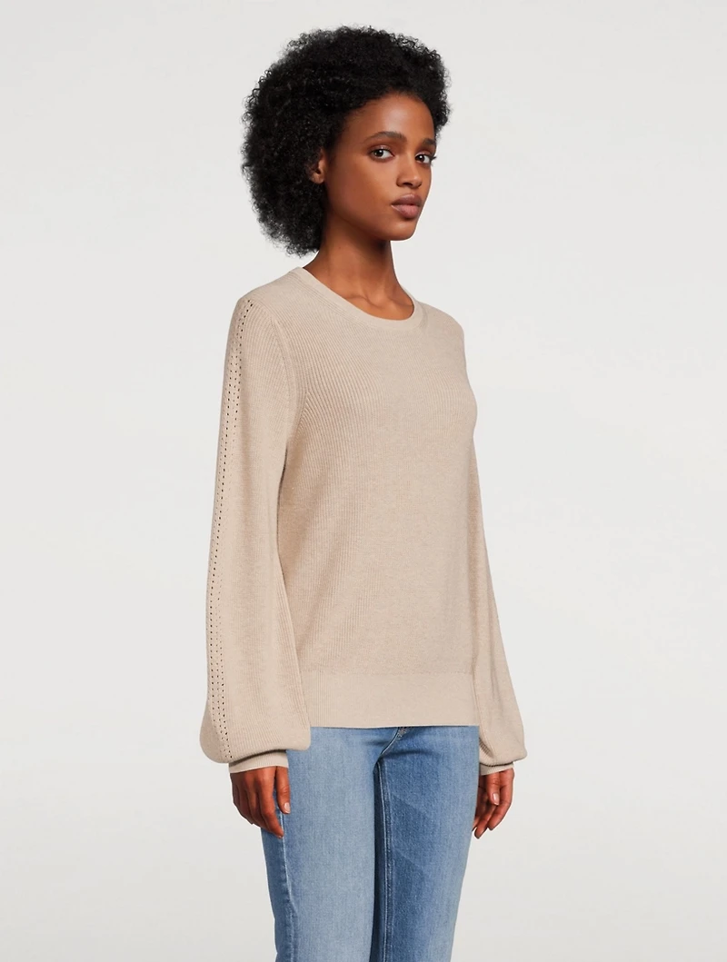 Blouson-Sleeve Crewneck Sweater