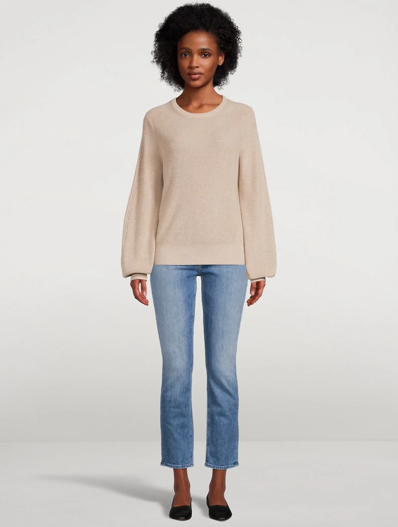 Blouson-Sleeve Crewneck Sweater