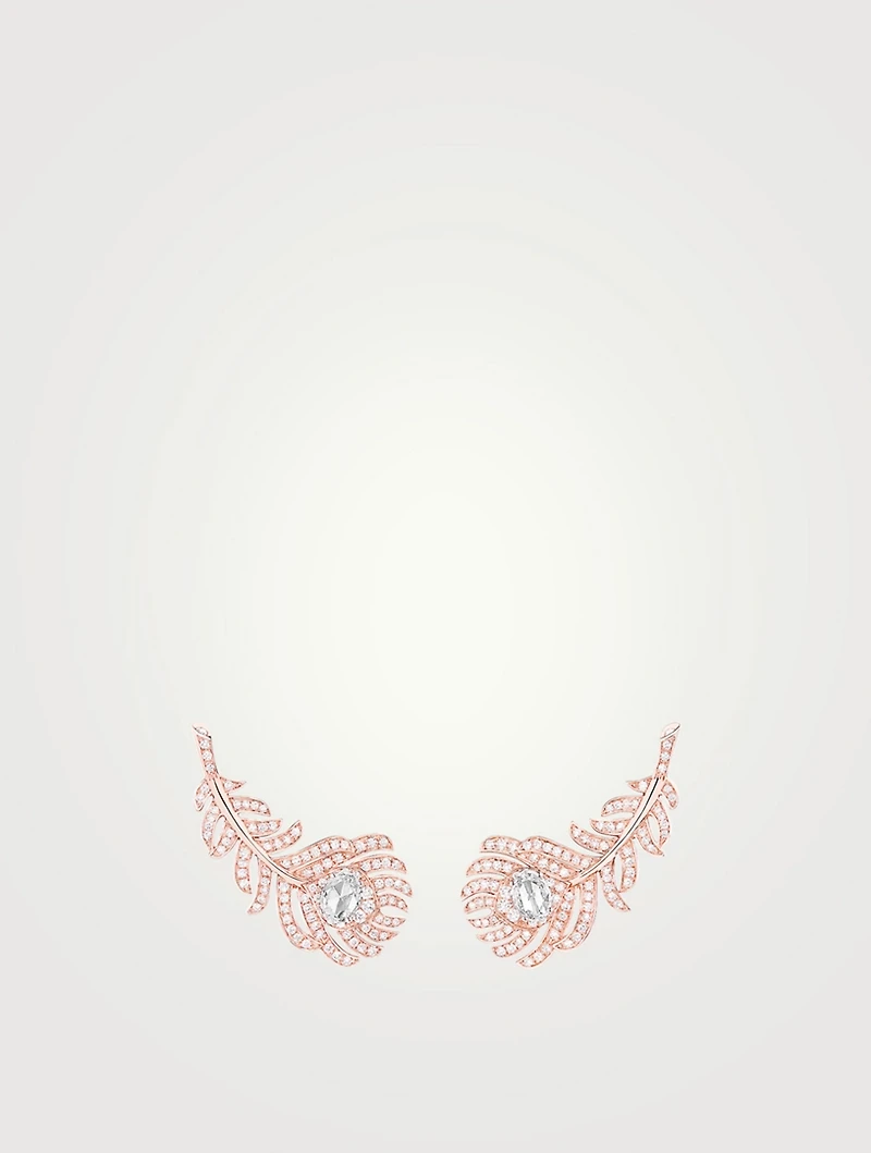 Small Plume De Paon Gold Ear Clips With Diamonds