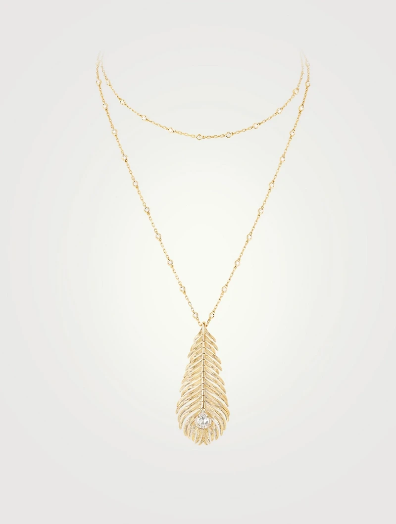 Large Plume De Paon Gold Necklace With Diamonds