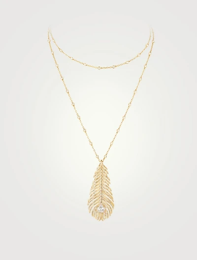 Large Plume De Paon Gold Necklace With Diamonds