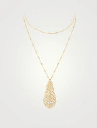 Large Plume De Paon Gold Necklace With Diamonds