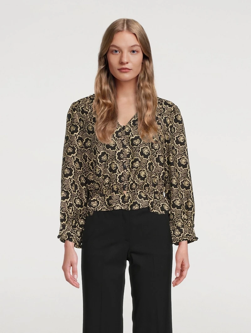 Gwen Long-Sleeve Crop Top Floral Print