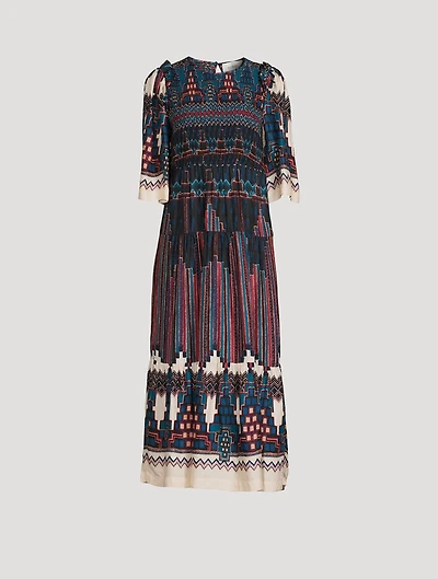 Mandie Smocked Midi Dress Geometric Print