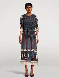 Mandie Smocked Midi Dress Geometric Print